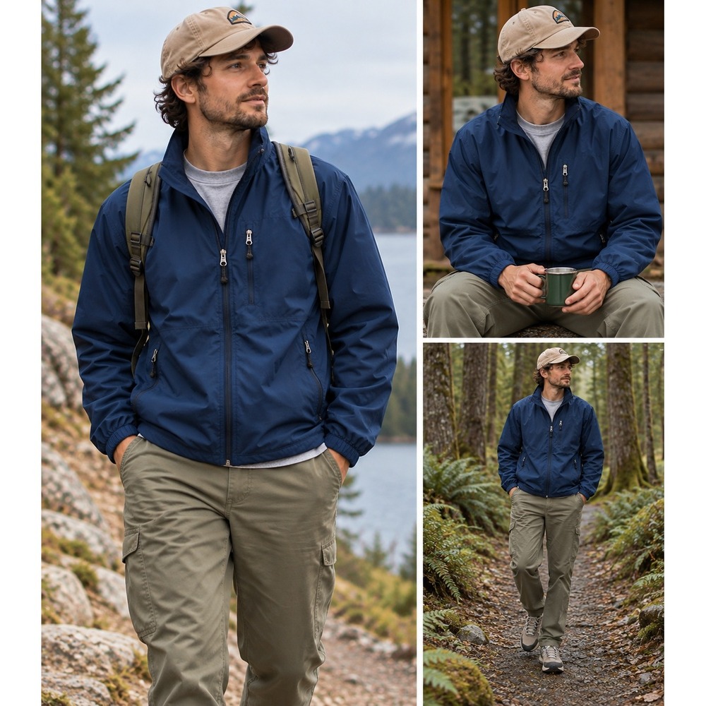 L.L. Bean Men's Discovery Windbreaker Jacket Mesh Lined Nautical Blue Navy S